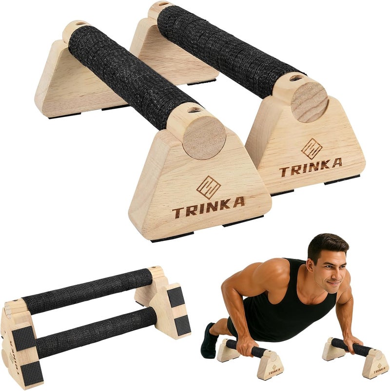 TRINKA Wooden Parallettes Push Up Bars, 2 PCS Wood Calisthenics Bars with Non-Slip Base, Pushup Handles for Floor Home Fitness, Workout Equipment for Men and Women Strength Training - Image 1